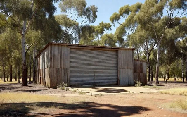 A roller door on a hinterland shed