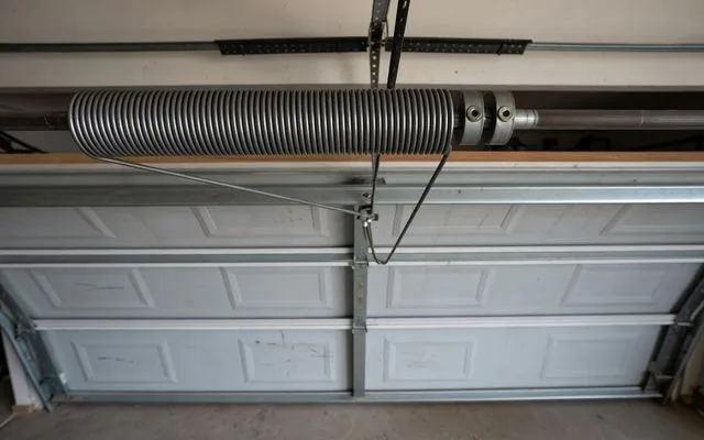 A torsion spring above a sectional door