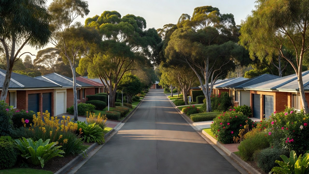A quiet Sunshine Coast street of homes with double garage doors